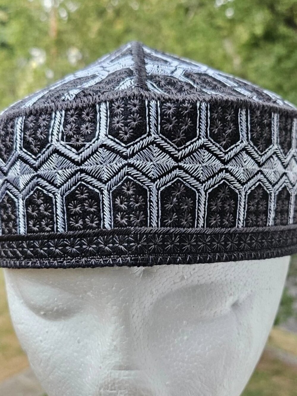 Men Hat Islamic Prayer Hat Round Cap Pyramid Style Afgani Topi Size 56cm